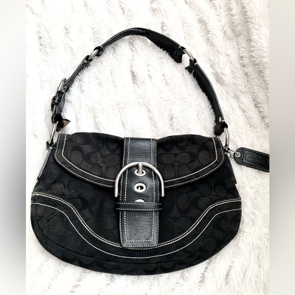 Coach Black Leather Trim Signature Purse